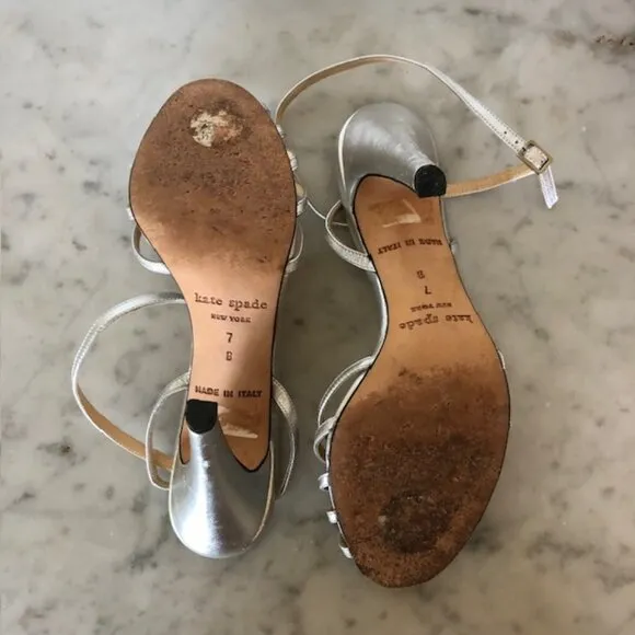 KATE SPADE Silver Flower Toe Cross Ankle Sandal/Heels 7B