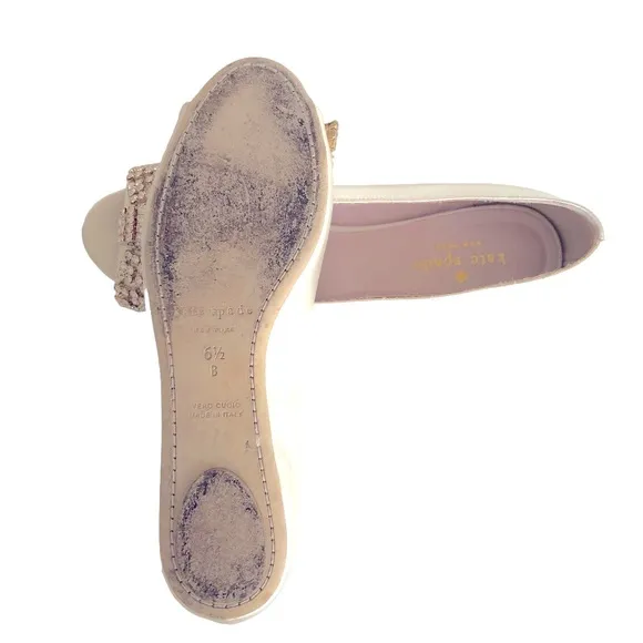Kate Spade Vanna Rhinestones Bow Detail White Satin Open Toe Flats Bridal Shoes