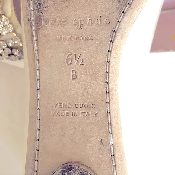 Kate Spade Vanna Rhinestones Bow Detail White Satin Open Toe Flats Bridal Shoes