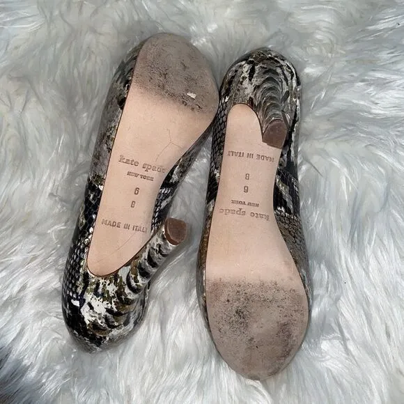 Kate Spade Leather Metallic Snakeskin Peep Toe Pumps