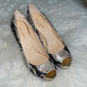 Kate Spade Leather Metallic Snakeskin Peep Toe Pumps