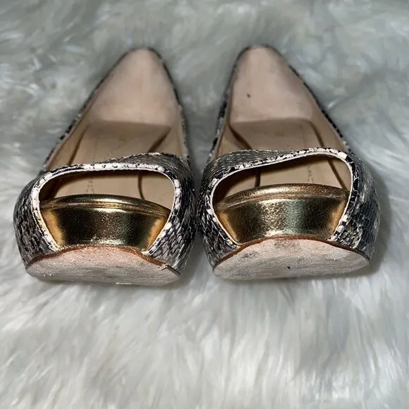 Kate Spade Leather Metallic Snakeskin Peep Toe Pumps