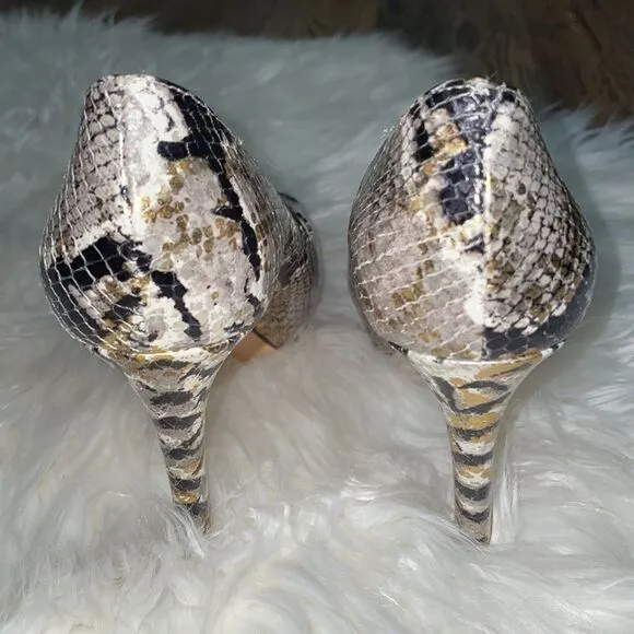 Kate Spade Leather Metallic Snakeskin Peep Toe Pumps