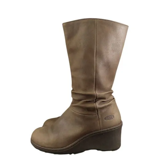 Keen Shoes Womens 5.5 Boots Wedge Mid Calf Pull On Leather Fashion Atika Brown