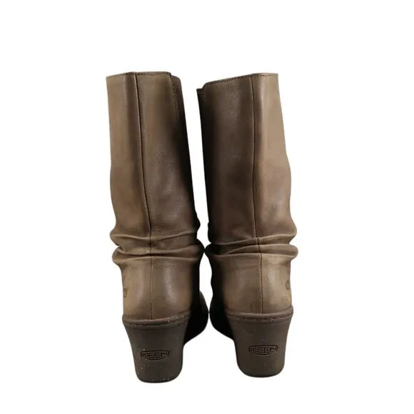 Keen Shoes Womens 5.5 Boots Wedge Mid Calf Pull On Leather Fashion Atika Brown