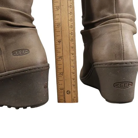 Keen Shoes Womens 5.5 Boots Wedge Mid Calf Pull On Leather Fashion Atika Brown