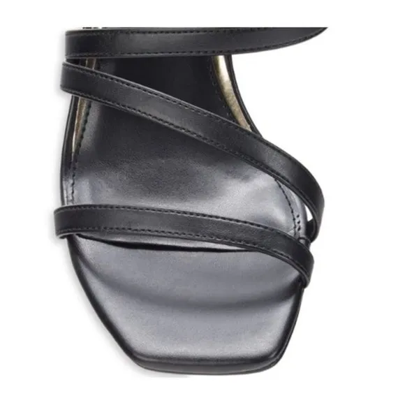 Kenneth Cole New York Black Strappy Heeled Sandals with Gold Accents -- Size 8