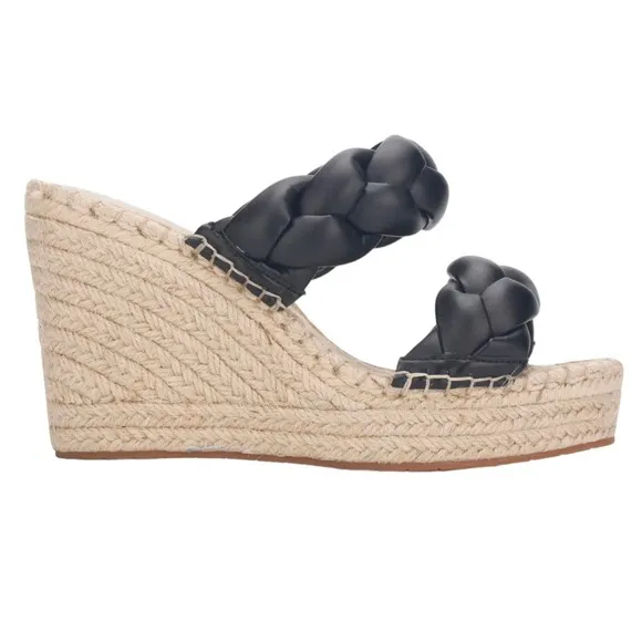 Kenneth Cole NY Women's Olivia Braided Espadrille Platform Sandals Black Size 7
