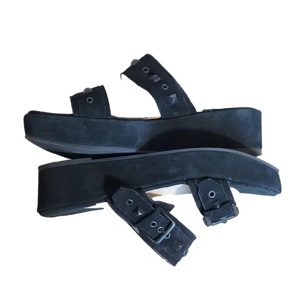 Klik Kalli Black‎ Suede Strappy Studded Buckle Closure Platform Wedge Sandals