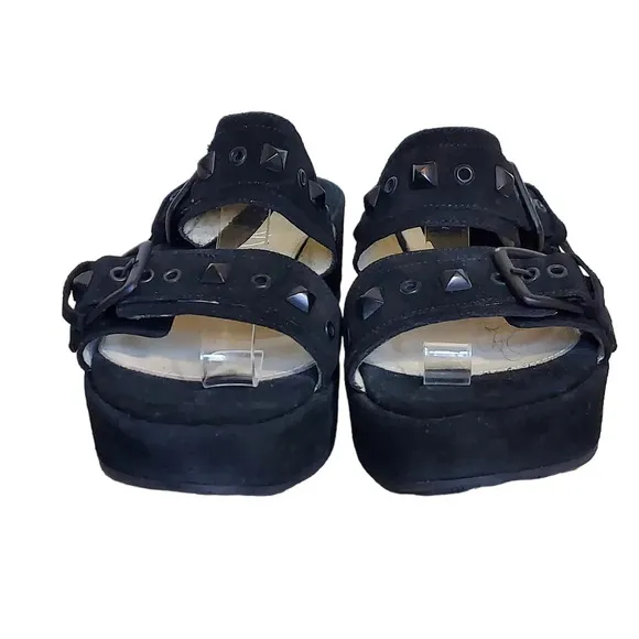 Klik Kalli Black‎ Suede Strappy Studded Buckle Closure Platform Wedge Sandals