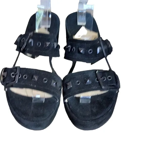 Klik Kalli Black‎ Suede Strappy Studded Buckle Closure Platform Wedge Sandals