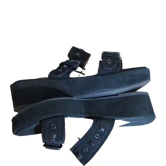 Klik Kalli Black‎ Suede Strappy Studded Buckle Closure Platform Wedge Sandals
