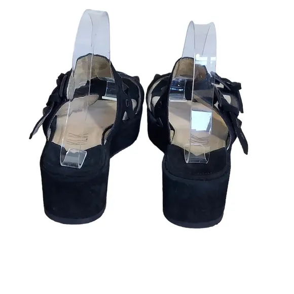Klik Kalli Black‎ Suede Strappy Studded Buckle Closure Platform Wedge Sandals