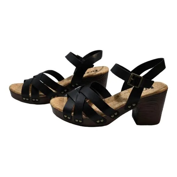 Korks black Strappy Ankle Chunky Heeled Sandals Women's Size 10 New!
