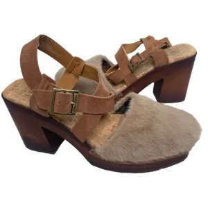 KORKS Wendy Taupe Rust Fur Suede Combo Fabric Platform Sandals 9