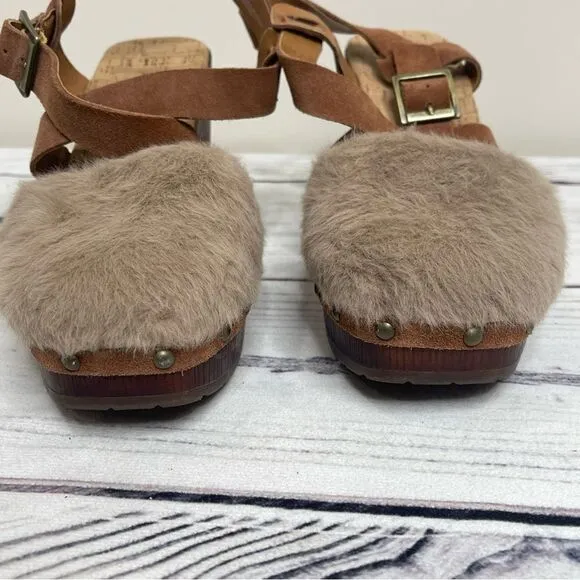 KORKS Wendy Taupe Rust Fur Suede Combo Fabric Platform Sandals 9