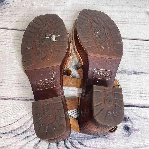 KORKS Wendy Taupe Rust Fur Suede Combo Fabric Platform Sandals 9