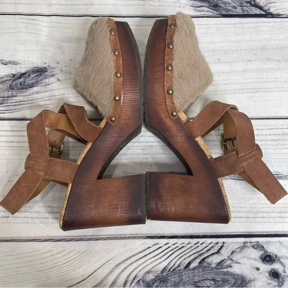 KORKS Wendy Taupe Rust Fur Suede Combo Fabric Platform Sandals 9
