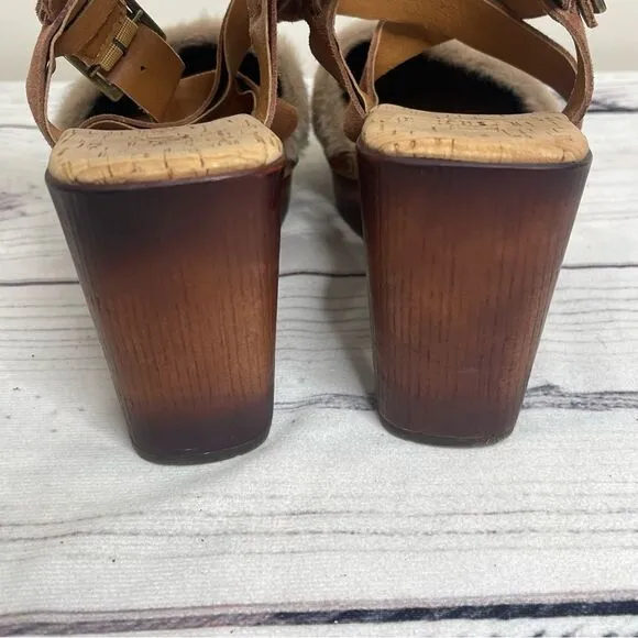 KORKS Wendy Taupe Rust Fur Suede Combo Fabric Platform Sandals 9