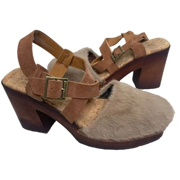 KORKS Wendy Taupe Rust Fur Suede Combo Fabric Platform Sandals 9