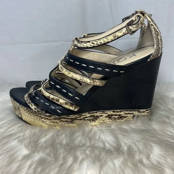 Kors Michael Kors Python /Black Strappy Sandals Sz 7