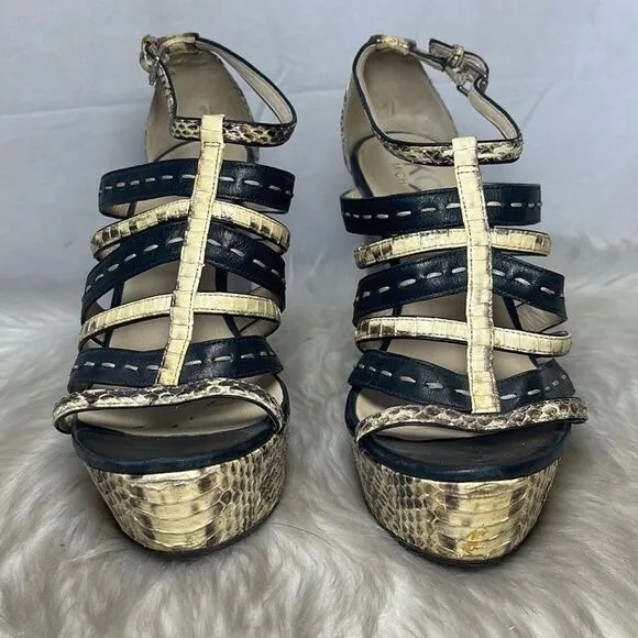 Kors Michael Kors Python /Black Strappy Sandals Sz 7
