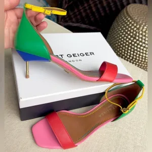 KURT GEIGER Birchin colorblock kitten heel open toe rainbow shoes size 8,5