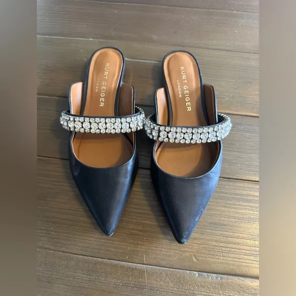 Kurt Geiger Black Princely Crystal Embellished Mule size 6.5