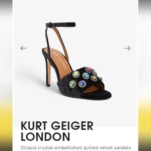 KURT GEIGER LONDON Optavia Rainbow Color Crystal High Heel Sandals Black Velvet