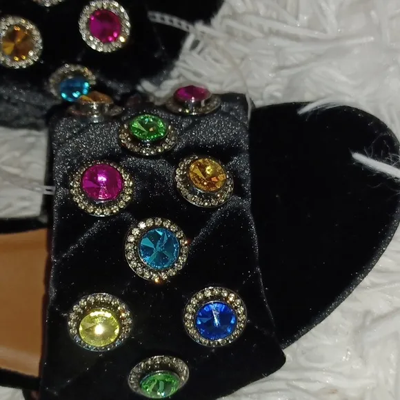 KURT GEIGER LONDON Optavia Rainbow Color Crystal High Heel Sandals Black Velvet