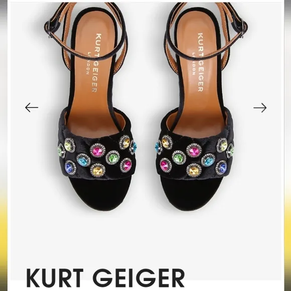 KURT GEIGER LONDON Optavia Rainbow Color Crystal High Heel Sandals Black Velvet
