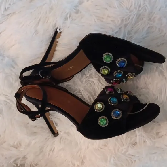 KURT GEIGER LONDON Optavia Rainbow Color Crystal High Heel Sandals Black Velvet