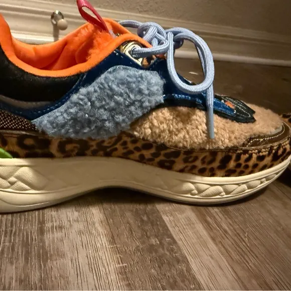 Kurt Geiger Tan and Blue Sneakers with Eclectic Design
