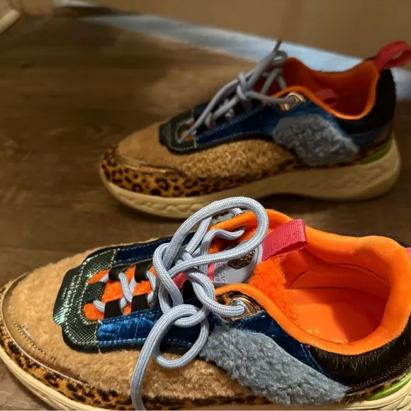 Kurt Geiger Tan and Blue Sneakers with Eclectic Design