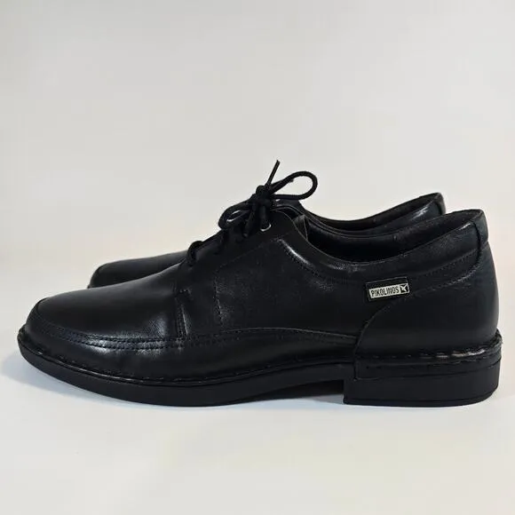 L Pikolinos Bermeo Black Leather Dress Shoes Sz 45 11 11.5 M0M-4255 Lace Up Mens