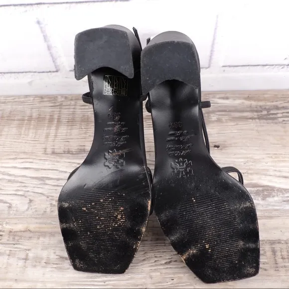 La Badia 38.5 black satin strappy heeled sandals