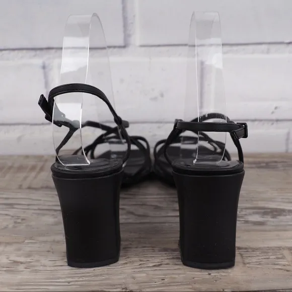 La Badia 38.5 black satin strappy heeled sandals
