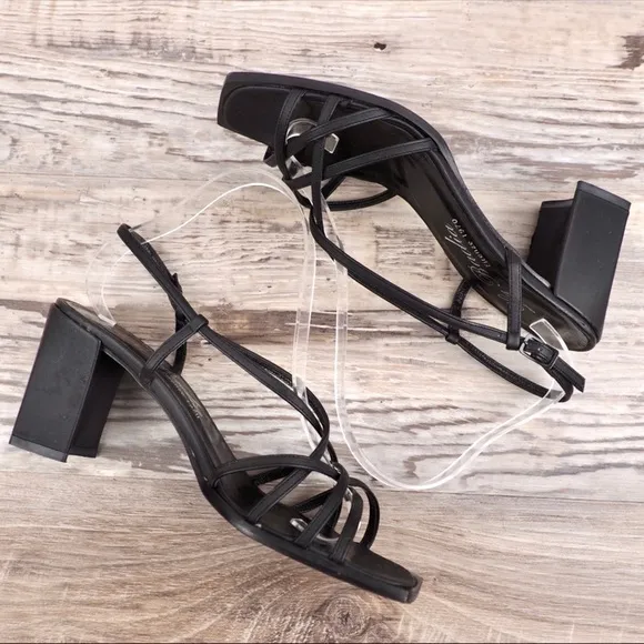 La Badia 38.5 black satin strappy heeled sandals