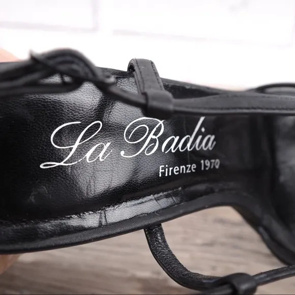 La Badia 38.5 black satin strappy heeled sandals