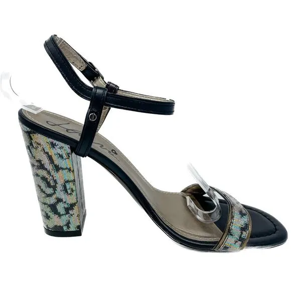 Lanvin Rainbow holographic block heel metallic ankle wrap sandals size 38.5