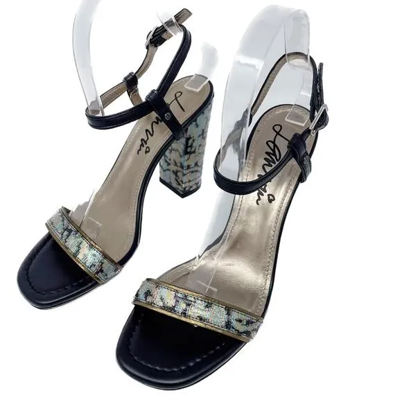 Lanvin Rainbow holographic block heel metallic ankle wrap sandals size 38.5