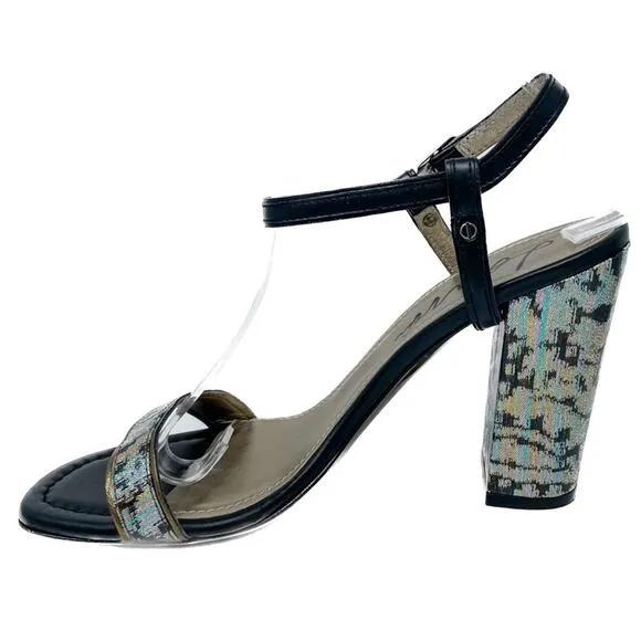 Lanvin Rainbow holographic block heel metallic ankle wrap sandals size 38.5