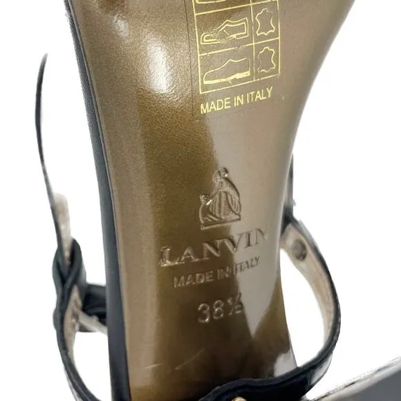 Lanvin Rainbow holographic block heel metallic ankle wrap sandals size 38.5