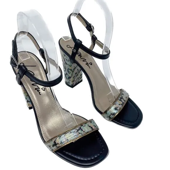 Lanvin Rainbow holographic block heel metallic ankle wrap sandals size 38.5