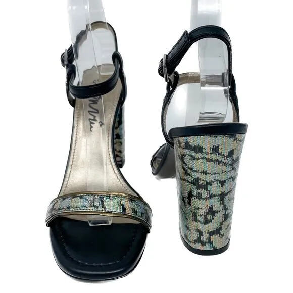 Lanvin Rainbow holographic block heel metallic ankle wrap sandals size 38.5