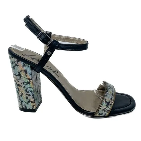 Lanvin Rainbow holographic block heel metallic ankle wrap sandals size 38.5