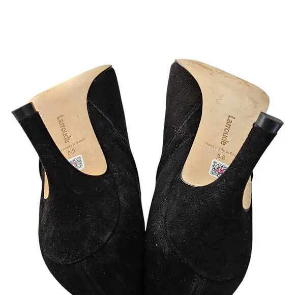 Larroude Mini Kate Suede Heel Boot Size 8.5 Ankle Zip Bootie Black