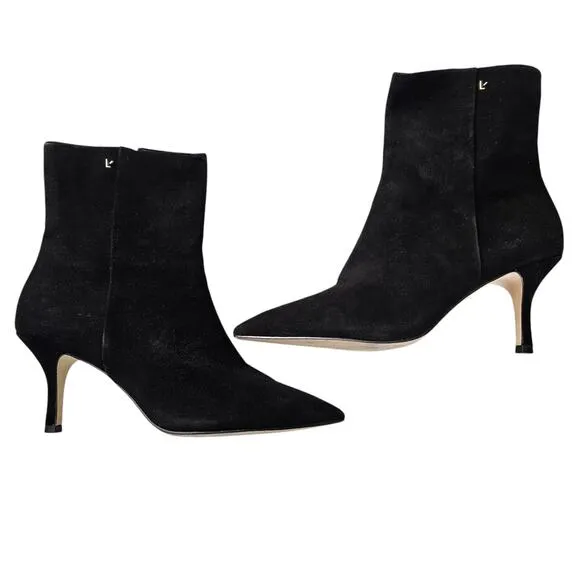 Larroude Mini Kate Suede Heel Boot Size 8.5 Ankle Zip Bootie Black