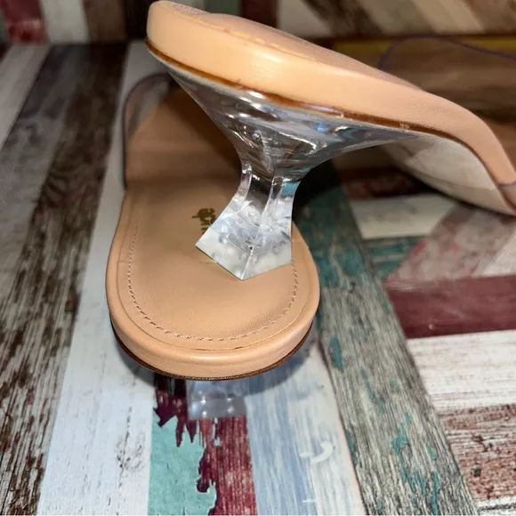 Larroude Vivi Lucite Mule In Tan Leather and Vinyl Sandals Shoes Stripper EUC 11