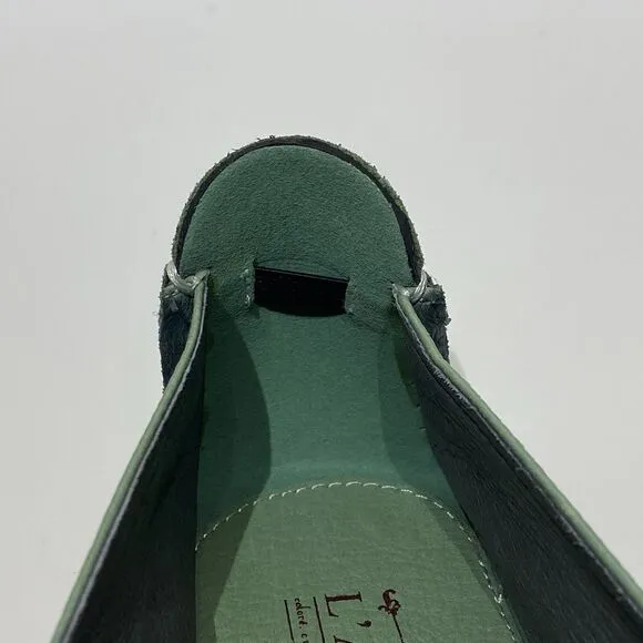 L'Artiste Dezi Green Leather Flats Slip-On Shoes Women’s EU 42 US 10.5-11 Flower